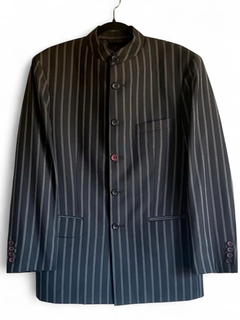 y2k Custom Pinstripe Suit Jacket w/ Mandarin Collar 21x30